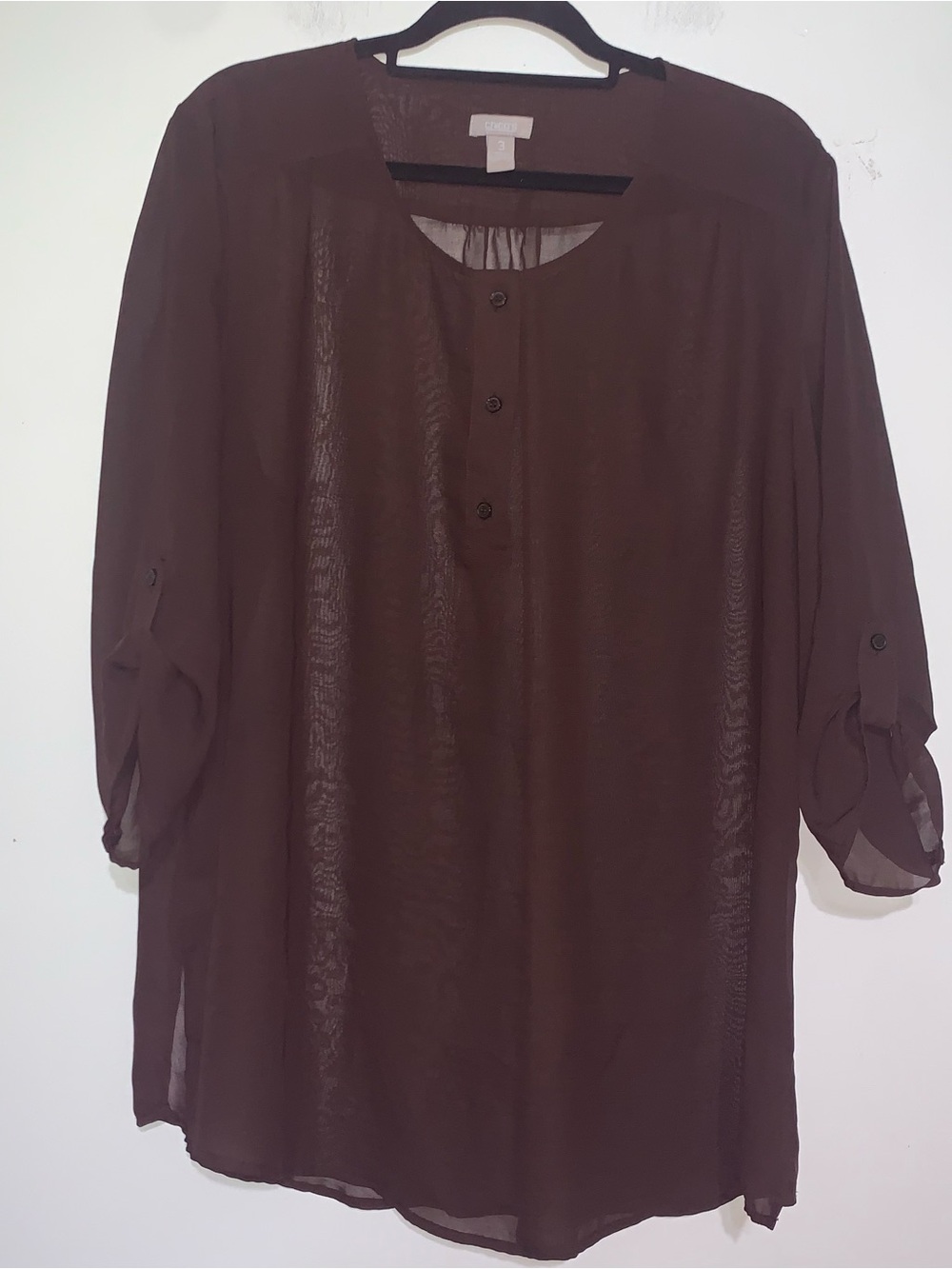 Chico's Brown Sheer Round-Neck Button Top